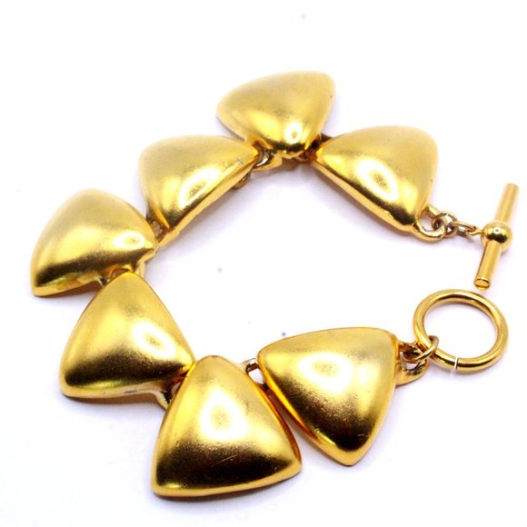 Anne Klein AK Signed Designer High End Gold Tone Modern Triangular Link Bracelet - Picture 5 of 6
